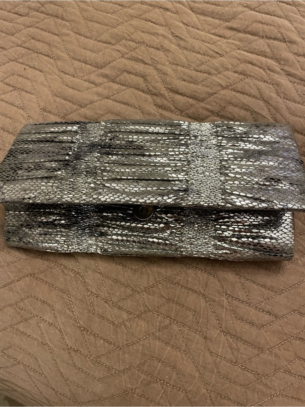Jessica McClintock Metallic Silver Snakeskin Evening Clutch
